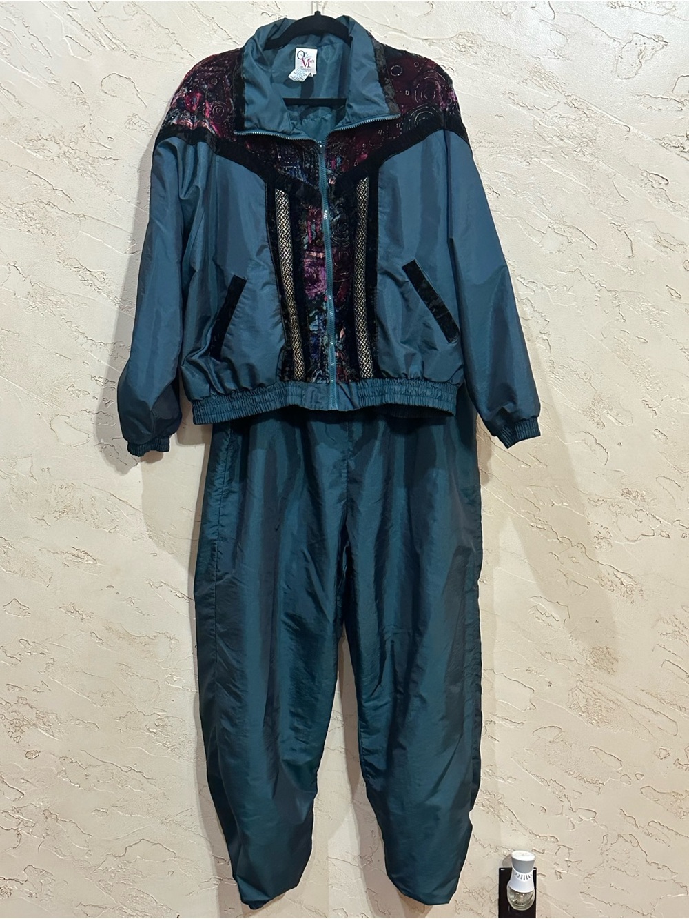 Vintage On Your Mark Teal Women's Athletic Track Suit Nylon Jacket Pants Size XL